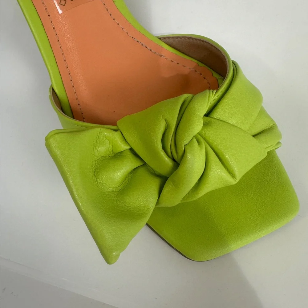 Zara Lime Green Knotted Block Heel Sandals - Picture 6 of 7